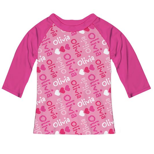 Hearts and Name Print Pink Raglan Tee Shirt Three Quarter Sleeve - Wimziy&Co.