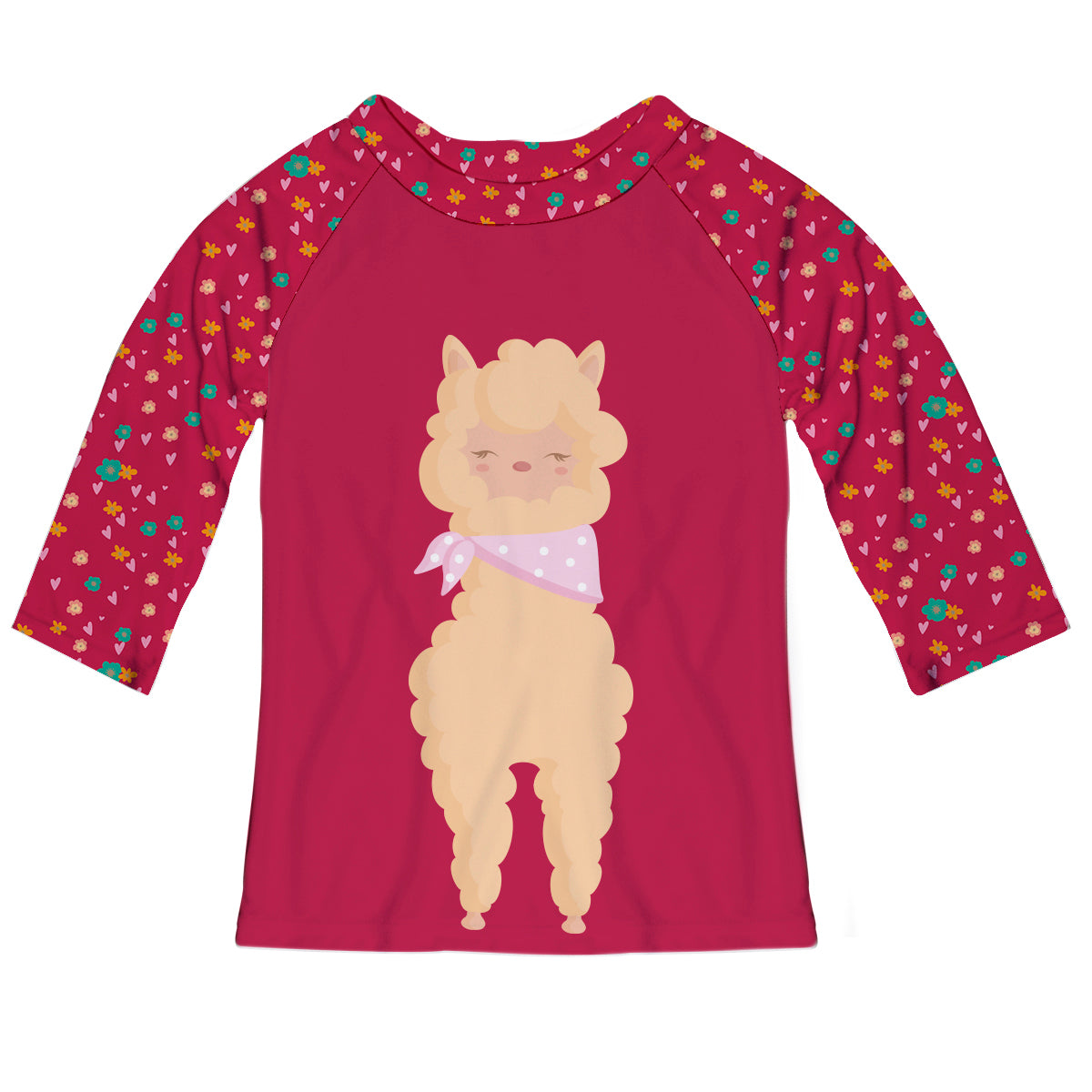 Red and multicolor llama raglan tee shirt - Wimziy&Co.