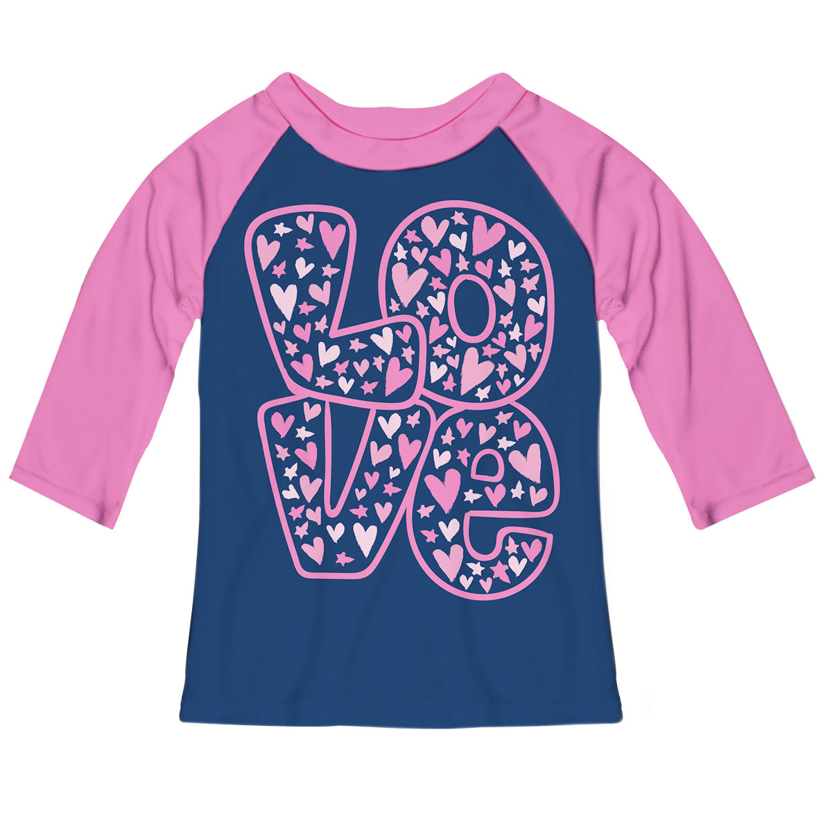 Love Navy and Pink Raglan Tee Shirt Three Quarter Sleeve - Wimziy&Co.