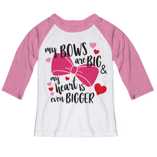 My Hearts Is Even Bigger White and Pink Raglan Tee Shirt Three quarter Sleeve - Wimziy&Co.