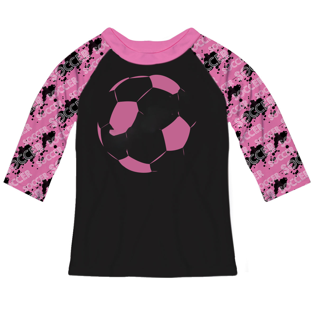 Soccer Ball Name Black and Pink Raglan Tee Shirt 3/4 Sleeve - Wimziy&Co.