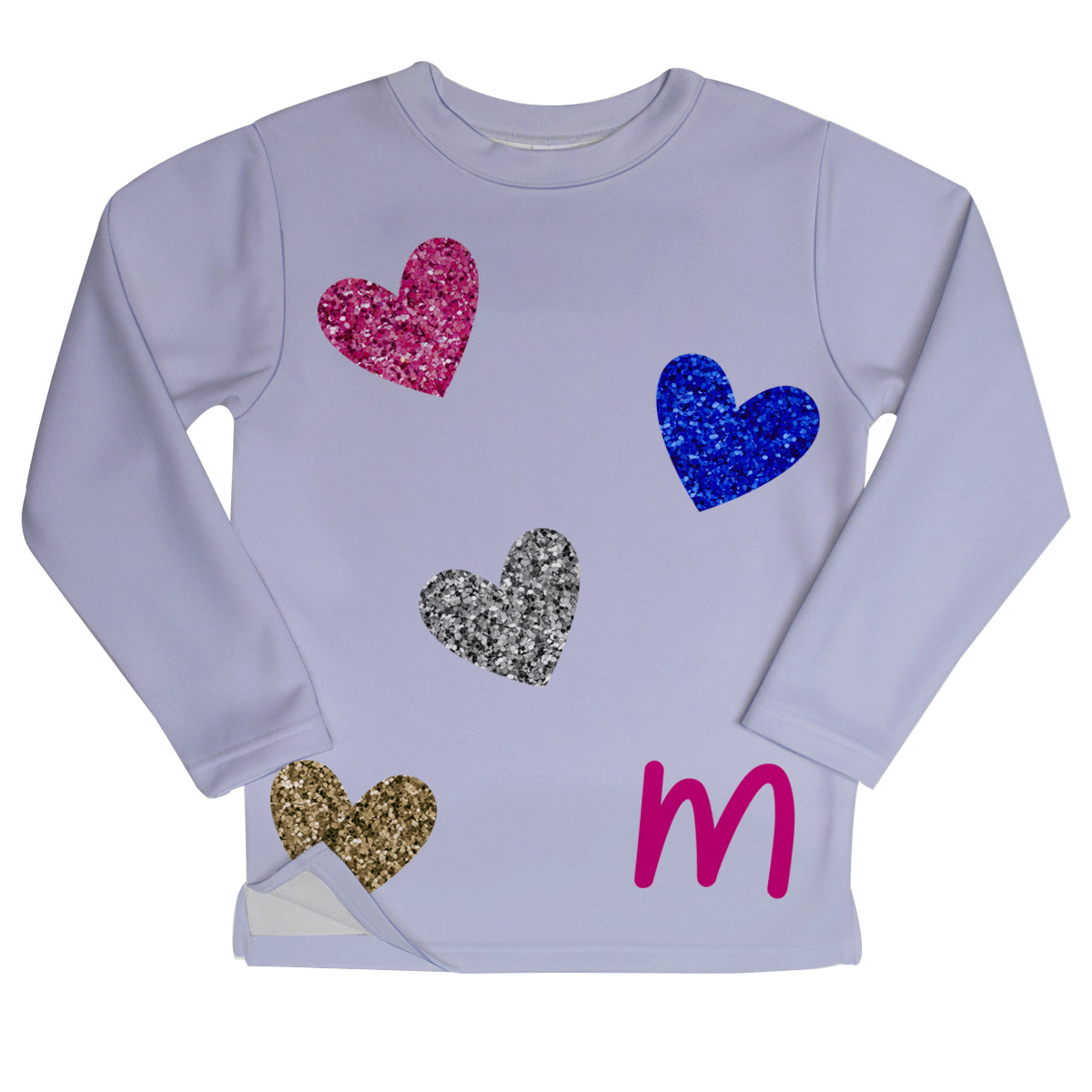 Hearts Initial Name Purple Fleece Sweatshirt with Side Vents - Wimziy&Co.